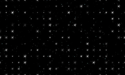 Seamless background pattern of evenly spaced white blot symbols of different sizes and opacity. Vector illustration on black background with stars