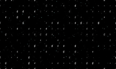 Fototapeta na wymiar Seamless background pattern of evenly spaced white cent symbols of different sizes and opacity. Vector illustration on black background with stars