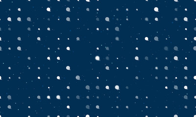 Seamless background pattern of evenly spaced white tape measure symbols of different sizes and opacity. Vector illustration on dark blue background with stars