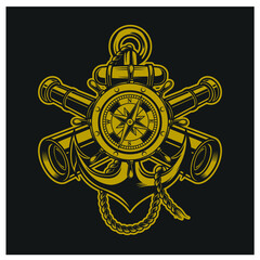 Naklejka premium anchor, compass, binoculars, illustration design, tshirt design, logo design
