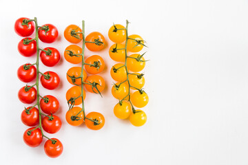 All color and colorful cherry tomatoes, high angle view of food background