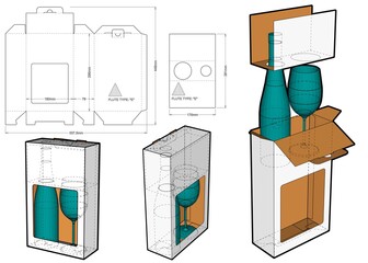 Packaging for bottle and glass and Die-cut Pattern. The .eps file is full scale and fully functional. Prepared for real cardboard production.