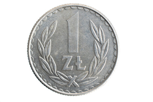 Polish 1 zloty coin from the PRL period on a white background
