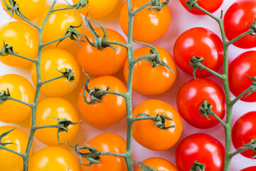 All color and colorful cherry tomatoes, high angle view of food background