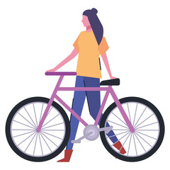 young woman with bicycle avatar character vector illustration design