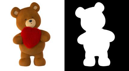 Cute fluffy light brown teddy bear 3D character realistic fur.  Stood holding a heart pose. Available in other colours.

High resolution with an alpha channel supplied for easy transparent background