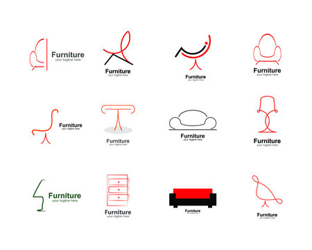 12 abstract furniture bundle logo with simple 12 abstract furniture bundle logo with simple line art.modern template.for graphic design and company.chair,lamp,table,cabinets
