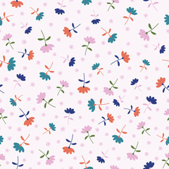 Colorful Tossed Floral Seamless Repeating Pattern