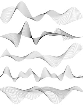Design elements. Wave of many gray lines. Abstract wavy stripes on white background isolated. Creative line art. Vector illustration EPS 10. Colourful shiny waves with lines created using Blend Tool. © Yuriy Bogdanov