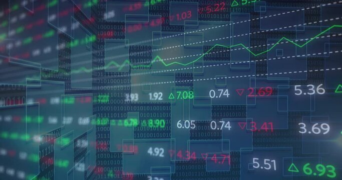 Animation of financial data processing of stock exchange numbers 