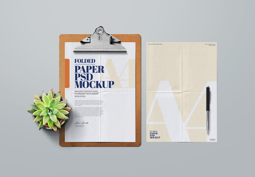 Clipboard Mockup Paper Folded Scene