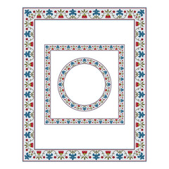 Frames of various shapes with whimsical flowers. Central Asian, Near East style. Pattern brush with a corner element included.