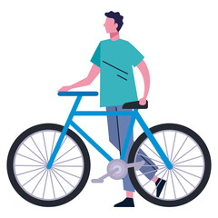 young man with bicycle avatar character vector illustration design