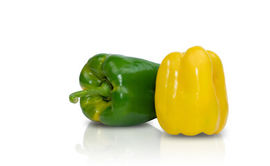 Sweet pepper green, yellow paprika, isolated on white background
