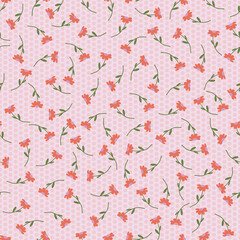 Pink and Orange Tossed Floral Seamless Pattern