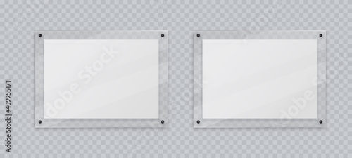Download Acrylic Frame Mockup Two Horizontal Glass Plate For Poster Of Photo Realistic Mockup Isolated Hanging On Transparent Wall White Blank Banners On Plexiglass Display 3d Vector Illustration Wall Mural Viktoria Ngm