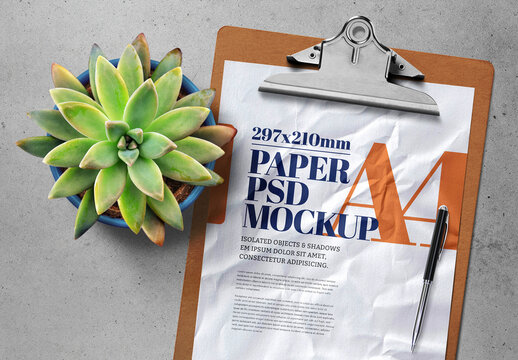 Flyer Poster Mockup Crumpled Clipboard Scene
