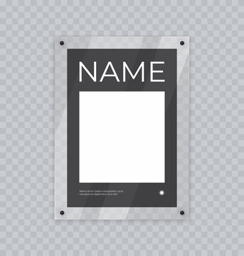 Poster mockup in acrylic frame, realistic glass display for banner or photo, hanging on the wall. Poster design concept isolated on transparent for show interior, 3d vector illustration.