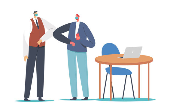 Business Adapting, Characters Greeting Each Other with Elbows Instead of Handshake. Colleagues Alternative Covid Greet