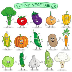 Funny cartoon vegetable characters. 
