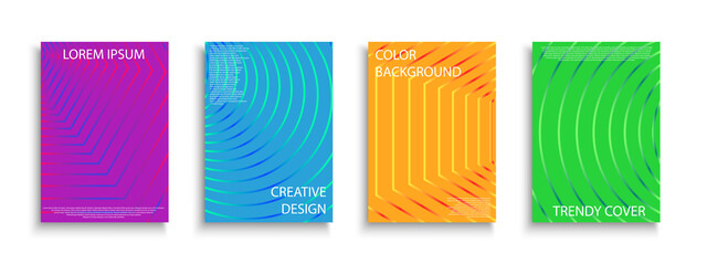 Set of vector colorful striped covers, templates, posters, placards, brochures, banners, flyers and etc. Contemporary geometric bright backgrounds. Digital vibrant design