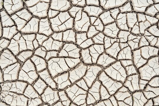 Top view closeup textured background of rough cracked barren waterless soil during drought