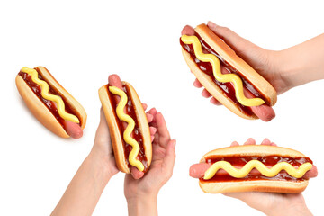 Hot dog isolated on white background. Copy space.