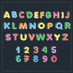 Colorful alphabet and numbers. Vector illustration