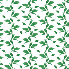 cute seamless pattern with  leaves in green, the leaves have clear lighter veins. Isolated on a white background, stock illustration