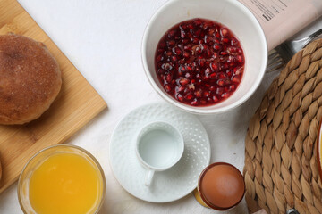 morning brunch breakfast table from above