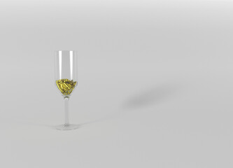 A glass with gold bimetallic coins on a gray background.