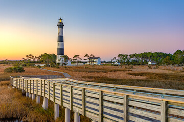 Bodie Island Lighthouse is located at the northern end of Cape Hatteras National Seashore, North...