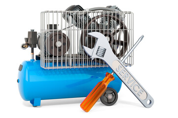Service and repair of air compressor, 3D rendering