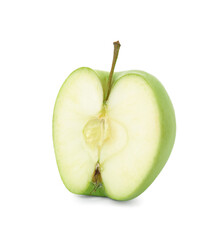 Half of fresh ripe green apple on white background