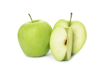 Fresh ripe cut and whole apples on white background