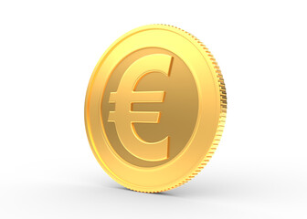 Gold coin with euro sign isolated on a white background. 3d rendering illustration