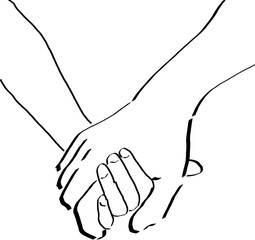 illustration, line art, couple in love man and woman holding hands.