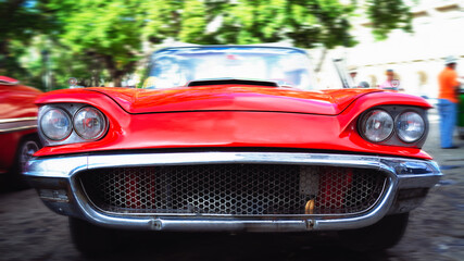Fototapeta na wymiar Front View of an old classic American car. Havana, Cuba