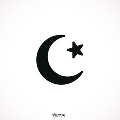 Moon and stars icon isolated. Flat design. Vector Illustration. Night with moon and star icon in flat style