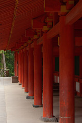 Red pillars at Kassuga Taisha temple in Nara, Japan