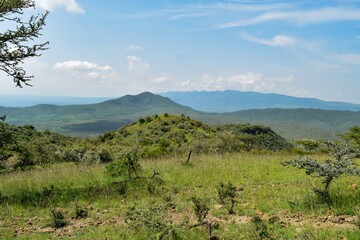 Naklejka premium Scenic mountain landscapes against sky in Oloroka Mountain Range, Kenya