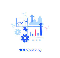 Doodle flat design icon vector illustration concept. Seo monitoring, setting up and managing charts.