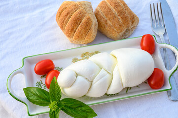Fresh soft white italian cheese braid mozzarella buffalo made from Italian buffalo's milk by pasta...