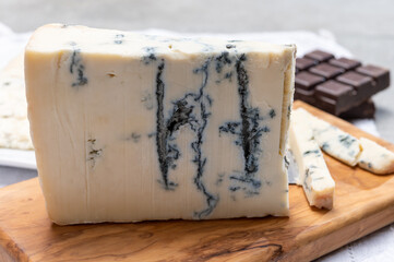 Italian food, buttery or firm blue cheese made from cow milk in Gorgonzola, Milan, Italy