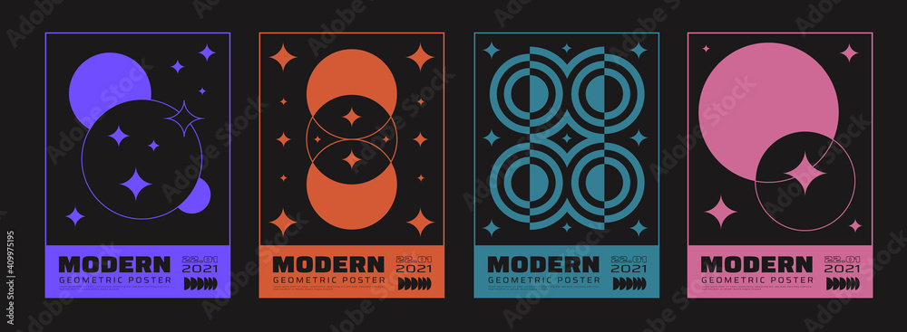 Aufkleber Minimal abstract posters set. Swiss Design composition with geometric shapes. Modern pattern.