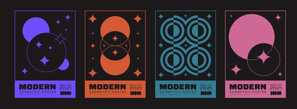 Minimal abstract posters set. Swiss Design composition with geometric shapes. Modern pattern.