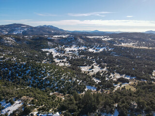 Aerial view of Mountain with snow in Julian, San Diego County, California, in the United States