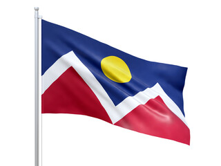 Denver (city in Colorado state) flag waving on white background, close up, isolated. 3D render