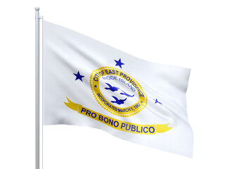 East Providence (city in Rhode Island state) flag waving on white background, close up, isolated. 3D render