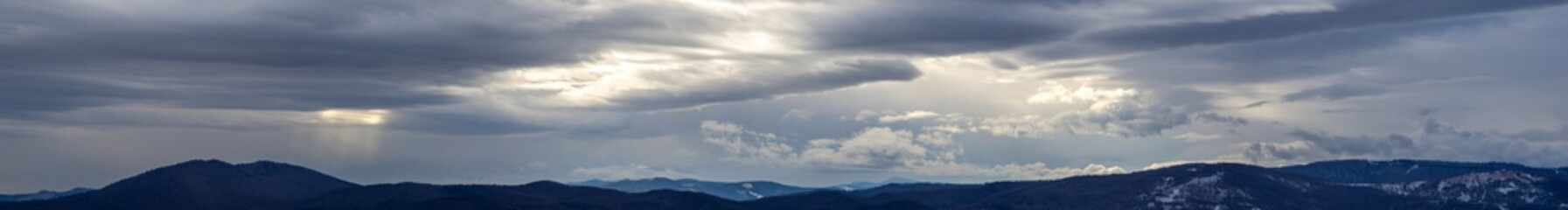 Naklejka na ściany i meble Cloudy day in the Carpathians in winter